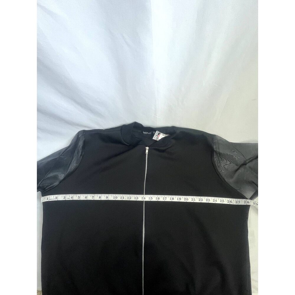 Boohoo NWT Black Full Zip Organza Mesh Sleeve Bomber Black Plus Size 20 Basics - Picture 11 of 12